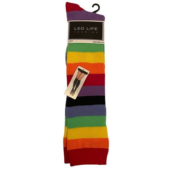 Leg Life Rainbow Striped Over the Knee Socks Size 4–10 - Picture 2 of 6